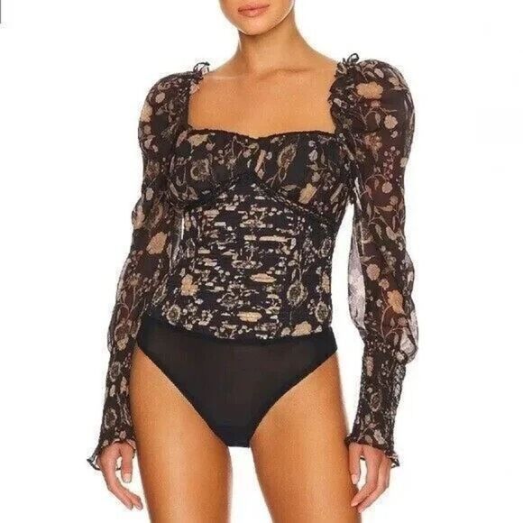 NWT Free People Brunch Date Bodysuit Floral Black size S - Picture 2 of 11